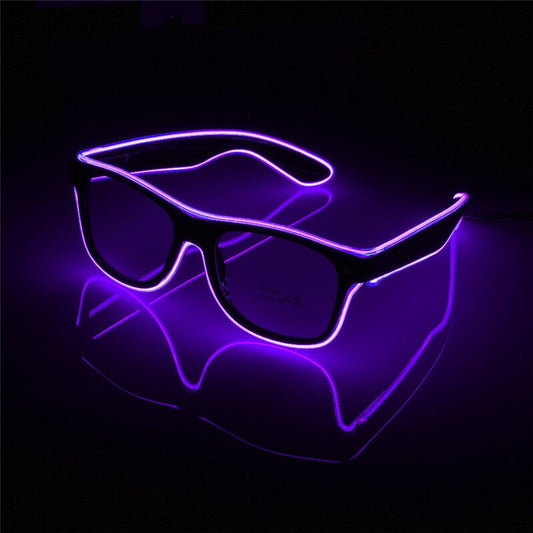Black Frame EL Wire Glasses - Purple 8 pack