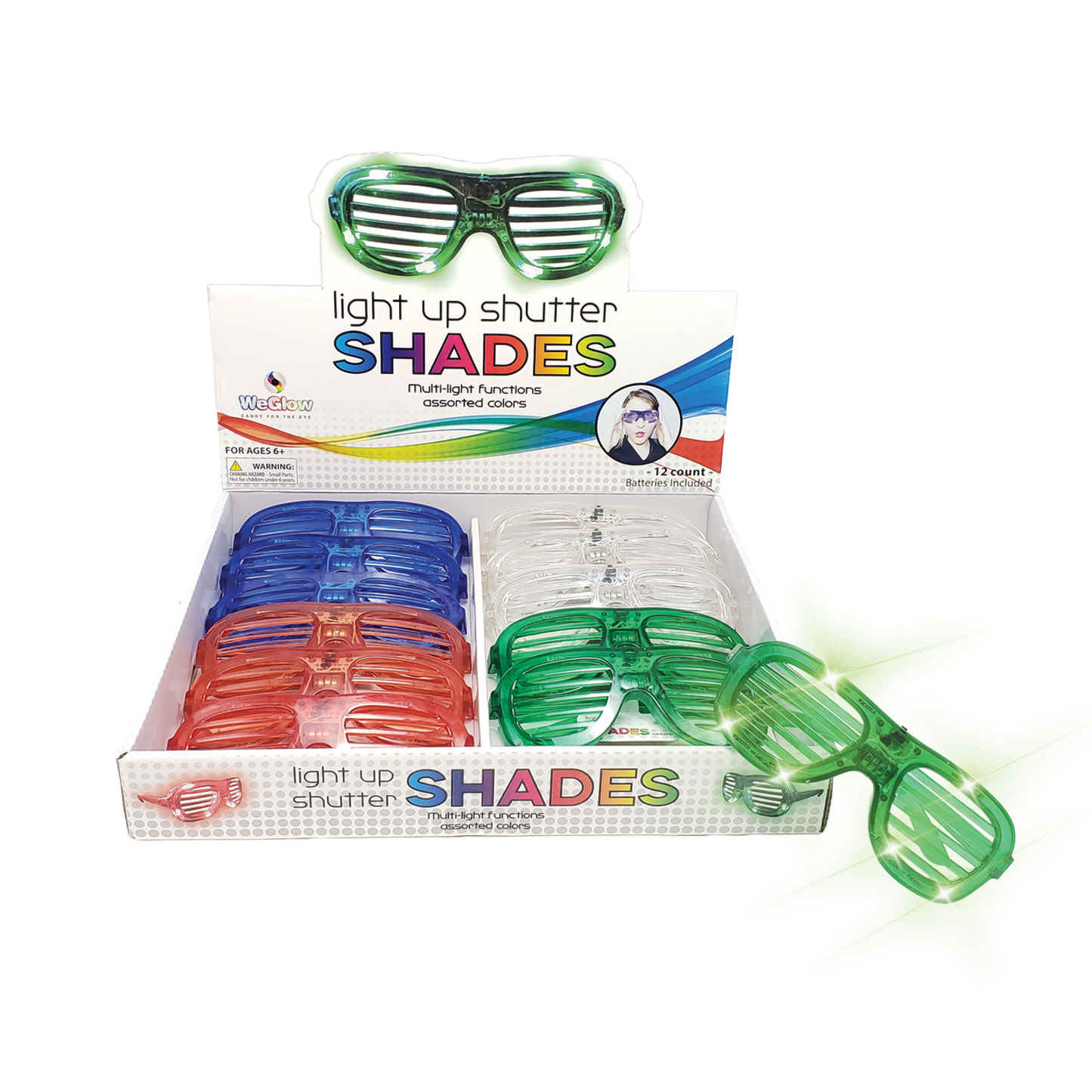 Light Up Shutter Shades | LED Glasses | 12 Pack with Batteries
