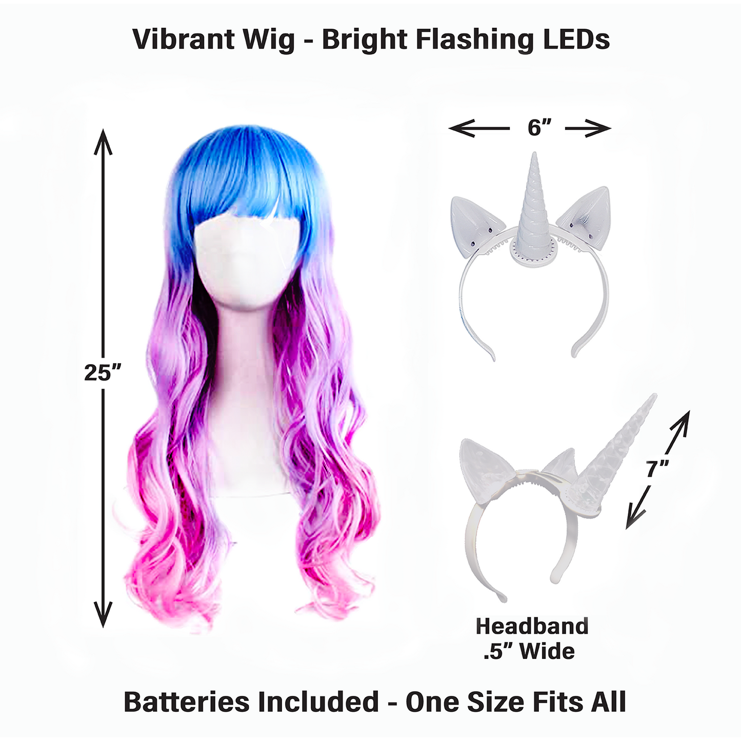 Light-Up Unicorn Wig Headband with Wig - 8 pack